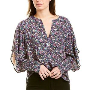 Jason Wu NWT Purple Floral Slitted Ruffle Long Sleeve Blouse Top Women's 10